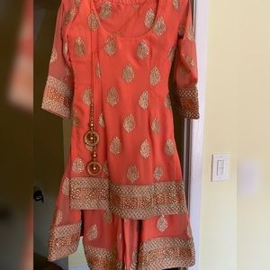 Brand new coral Indian Punjabi sharara set